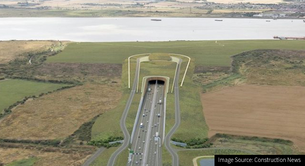 CGI of the Lower Thames Crossing civil engineering project